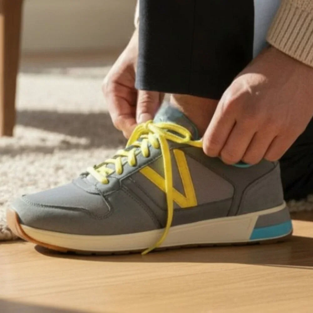 Vionic Curran Rechelle Leather Nylon Gray Blue Yellow Lace-up Sneaker, S…
